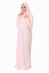 AÇIK TOZ PEMBE FERMUARSIZ NAMAZ ELBİSESİ - 3