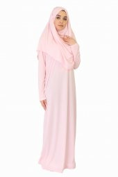 AÇIK TOZ PEMBE FERMUARSIZ NAMAZ ELBİSESİ - 4