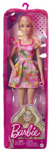 Barbie Büyüleyici Parti Bebekleri 181 FBR37 HBV15 sarı saçlı, kolları fırfırlı, meyve desenli elbise, platform topuklu turuncu ayakkabı, pembe gözlük - 6