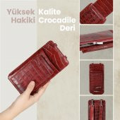Glary GL200RD 1.Sınıf Kalite Hakiki Deri Portmone Unisex Boyun Askılı Pasaport ve Telefon Cüzdanı-Kırmızı - 2