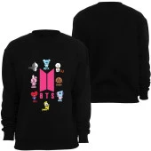 Bt21 Bts Anime Baskılı Bisiklet Yaka Sweatshirt  SİYAH 4XL - 1