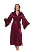 FAAL SATEN DANTELLİ UZUN SABAHLIK KİMONO 5901 - 9