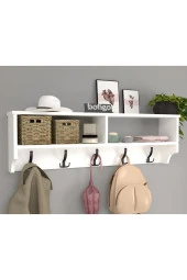 Bofigo Portmanto Duvar Askılığı Elbise Askılığı Raflı Duvar Askılığı Beyaz 120 Cm - 2