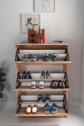 Bofigo Düşer Kapak Ayakkabılık Kayar Raflı Ayakkabılık 3 Bölmeli Ayakkabılık Çam - 4