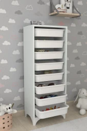 Bofigo 8 Sepetli Dolap Çok Amaçlı Dolap Oyuncak Dolabı Dora Beyaz - 1