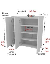 Bofigo 3 Kapaklı Çok Amaçlı Dolap Çok Amaçlı Mutfak Dolabı Banyo Dolabı Ayakkabılık Beyaz - 5