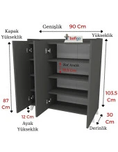 Bofigo 3 Kapaklı Çok Amaçlı Dolap Çok Amaçlı Mutfak Dolabı Banyo Dolabı Ayakkabılık Antrasit - 5