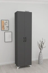 Bofigo 8 Raflı 2 Kapaklı Çok Amaçlı Mutfak Dolabı Banyo Dolabı Çok Amaçlı Dolap Cemre Antrasit - 1