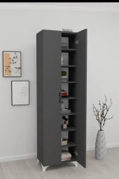 Bofigo 8 Raflı 2 Kapaklı Çok Amaçlı Mutfak Dolabı Banyo Dolabı Çok Amaçlı Dolap Cemre Antrasit - 2