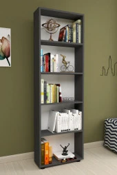 Bofigo Dekoratif 5 Raflı Kitaplık Modern Kitaplık Antrasit - 1