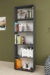 Bofigo Dekoratif 5 Raflı Kitaplık Modern Kitaplık Antrasit - 2