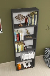 Bofigo Dekoratif 5 Raflı Kitaplık Modern Kitaplık Antrasit - 4