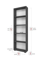 Bofigo Dekoratif 5 Raflı Kitaplık Modern Kitaplık Antrasit - 5