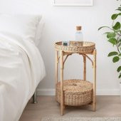 2 Katlı Rattan Komodin-Sehpa MeridyenDukkan 52 cm Doğal El Örmesi Çıkarılabilir Tepsi - 4