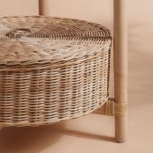 2 Katlı Rattan Komodin-Sehpa MeridyenDukkan 52 cm Doğal El Örmesi Çıkarılabilir Tepsi - 6