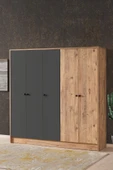 AEKA Ae-3059 Diva 5 Kapaklı Çok Amaçlı Askılıklı Raflı Bölmeli Atlantik Çam Ve Antrasit Gardırop 180 Cm - 1