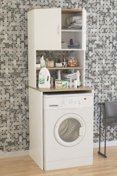 Aeka Ae-2042 Solo Çamaşır Makinesi Dolabı, Banyo Dolabı, 4 Raflı, Kapaklı, Beyaz Dolap - 1