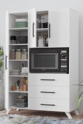 AEKA Ae-2074 Aras Beyaz Çok Amaçlı Mutfak Dolabı&banyo Dolabı, Kiler, 3 Kapaklı, 3 Çekmeceli, Fırın Bölme - 1