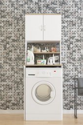 Aeka Ae-2042 Solo Çamaşır Makinesi Dolabı, Banyo Dolabı, 4 Raflı, Kapaklı, Beyaz Dolap - 4