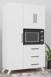 AEKA Ae-2074 Aras Beyaz Çok Amaçlı Mutfak Dolabı&banyo Dolabı, Kiler, 3 Kapaklı, 3 Çekmeceli, Fırın Bölme - 2