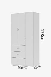 AEKA Beyaz Polo 3 Kapaklı Raflı Askılıklı 3 Çekmeceli Gardırop Ae-1069 - 3