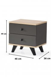 AEKA Ae-2029 Inci 2 Çekmeceli Antrasit Komodin 49 cm - 3