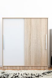 Ae-4001 Zambak Sürgülü Dolap Çok Raflı Çekmeceli Askılı Sonomo Kasalı (Sonomo-Beyaz Kapaklı) Gardırop - 4