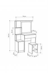 AEKA Ae-4002 Novella Puflu Aynalı Makyaj Masası, Dolaplı, Çekmeceli, Raflı, Beyaz, Minderli, Tuvalet - 3