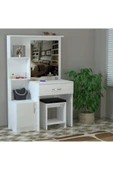 AEKA Ae-4002 Novella Puflu Aynalı Makyaj Masası, Dolaplı, Çekmeceli, Raflı, Beyaz, Minderli, Tuvalet - 1
