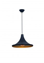 Dylight Retro Metal Dekotatif Siyah İçi Gold Dekoratif Tekli Saklıt Avize Çap:36 cm - 1