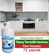 QUICKCARE Dezenfektanlı Yüzey Temizlik Havlusu 72 Yaprak, Kova Mendil Beyaz Sabun Kokulu - 1