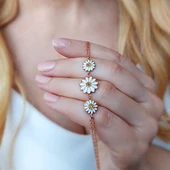 Kadın Mineli 925 Gümüş Papatya Bileklik thumbnail 2