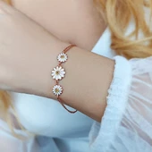 Kadın Mineli 925 Gümüş Papatya Bileklik thumbnail 1