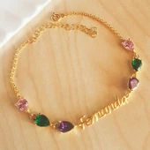 Vaoov 925 Ayar Gümüş Renkli Taşlı İsimli Hediye Kadın Bileklik thumbnail 5