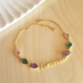 Vaoov 925 Ayar Gümüş Renkli Taşlı İsimli Hediye Kadın Bileklik thumbnail 3