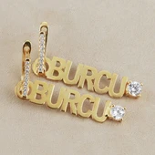 Vaoov 925 Ayar Gümüş Kişiye Özel Isimli Dikey Tek Taşlı Küpe / N11.95216 thumbnail 2