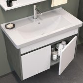 Orka Aydos 65 cm Retro Gümüş/Beyaz Banyo Dolabı Takımı - 2