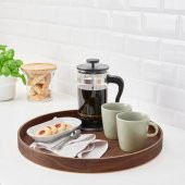 Yuvarlak Tepsi, Ceviz MeridyenDukkan 42 cm Kahverengi Sunumluk Servis Tepsi - 4