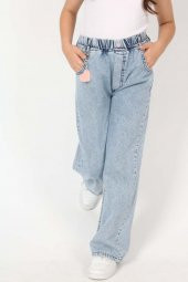 Kız Çocuk Komple Bel Lastikli Bol Paça Rahat Günlük Jean Kot Pantolon - 1