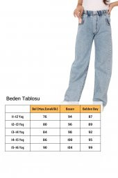 Kız Çocuk Komple Bel Lastikli Bol Paça Rahat Günlük Jean Kot Pantolon - 3
