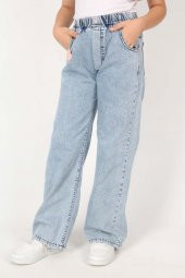 Kız Çocuk Komple Bel Lastikli Bol Paça Rahat Günlük Jean Kot Pantolon - 4
