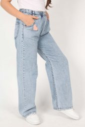 Kız Çocuk Komple Bel Lastikli Bol Paça Rahat Günlük Jean Kot Pantolon - 5
