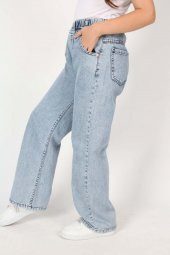 Kız Çocuk Komple Bel Lastikli Bol Paça Rahat Günlük Jean Kot Pantolon - 6