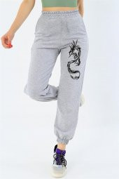 Dragon Baskılı Gri Jogger Eşofman - 2