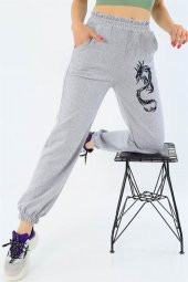 Dragon Baskılı Gri Jogger Eşofman - 3