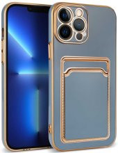 Apple iPhone 13 Pro Kılıf Kartlıklı Kenarları Gold Yüzeyi Pastel Renk Kapak - 1