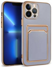 Apple iPhone 13 Pro Kılıf Kartlıklı Kenarları Gold Yüzeyi Pastel Renk Kapak - 2
