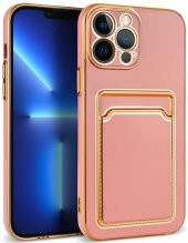 Apple iPhone 13 Pro Kılıf Kartlıklı Kenarları Gold Yüzeyi Pastel Renk Kapak - 3