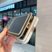 Apple iPhone 13 Pro Kılıf Kartlıklı Kenarları Gold Yüzeyi Pastel Renk Kapak - 7