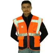 Mühendis Tipi İkaz Yeleği Cepli Fosforlu Fermuarlı Turuncu Güvenlik Yelek thumbnail 1